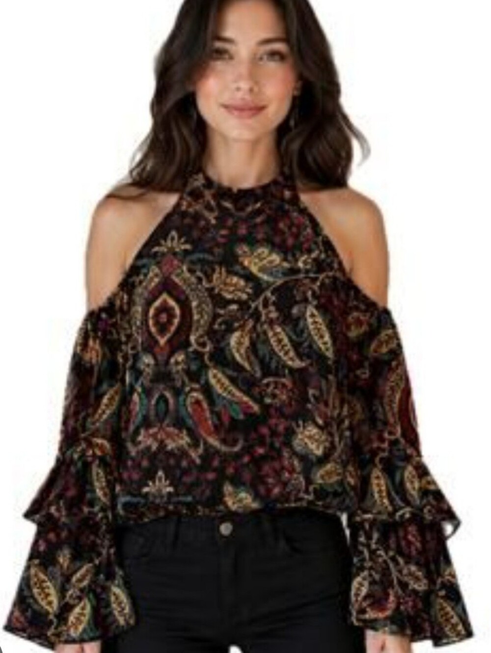 VENUS Boho Elegant Embroidery Elastic Bottom Blouse